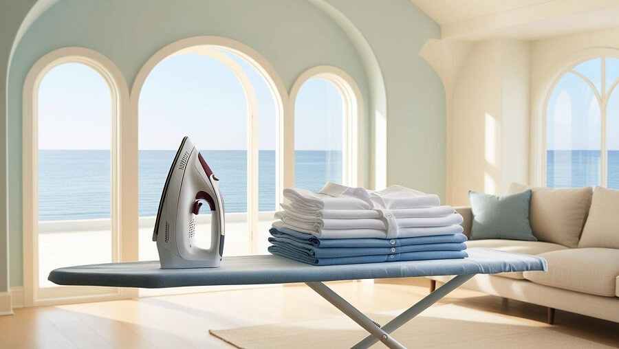 Pegla, daska za peglanje i opeglan veš